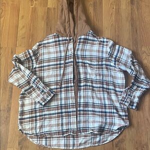 American Eagle Outfitters Plaid Button Down Shirt with Hood